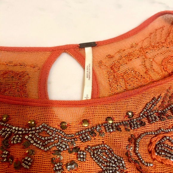 Free People embroidered orange blouse Size S Boho style. - Picture 9 of 14
